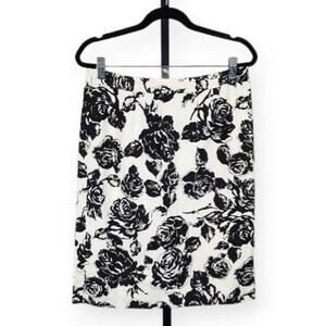 White House Black Market Pencil Skirt Silk Linen White Black Floral Womens Sz 6